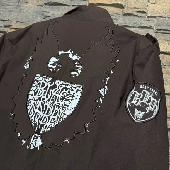 Vintage Y2K Blac Label Jacket Men’s Large Trench Military Graphic Brown Full Zip - Picture 8 of 15